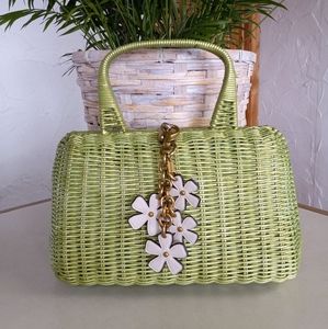 Wicker Vintage Satchel. Casual Corner Brand. 1980's, Custom Painted.